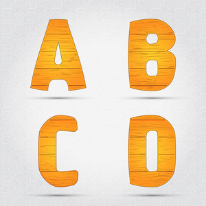 木制矢量字体。ABCD