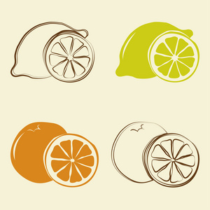 柠檬和橙色图标矢量图