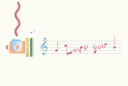 扬声器与我爱你的音乐笔记形状中的单词