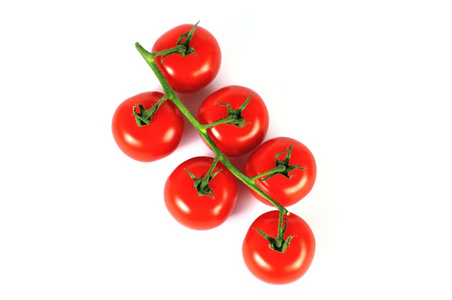从 2 在白色背景上的六个新鲜西红柿