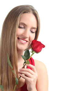 漂亮的女人和一朵红玫瑰图片