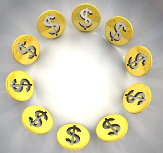 美元黄金钱币符号圆圈组成