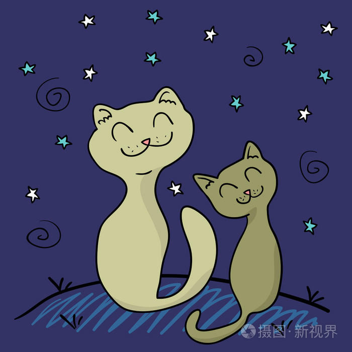 在夜晚的天空下的两只猫