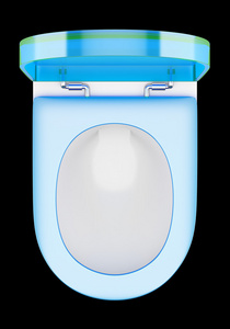 现代厕所碗与孤立在黑色的蓝色封面的顶视图