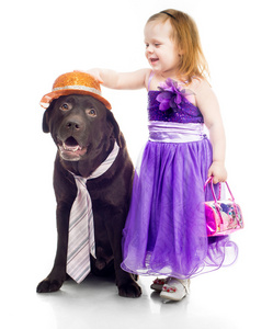 小女孩用猎犬
