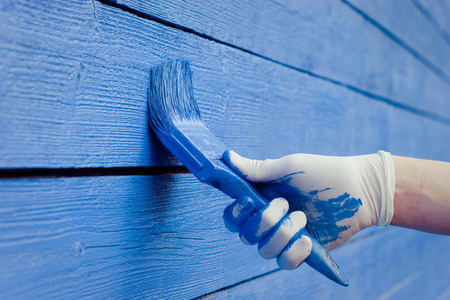 手绘画蓝色木墙
