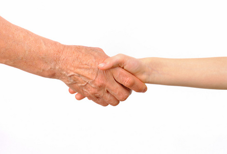 一代奶奶和孙子握手