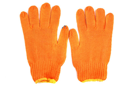 孤立在白色背景上的橙色工作手套