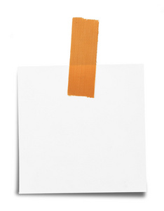 胶带上孤立在白色背景上的便条纸