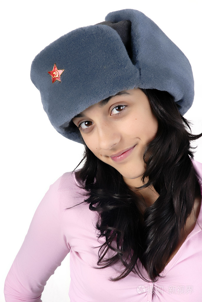 年轻的女孩，与俄罗斯的帽子