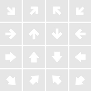 箭头标志最受欢迎的白色图标。简单的方形形状互联网按钮灰色背景
