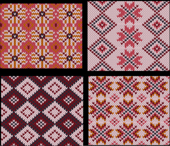 四针织色板，红色和粉红色的公平岛模式组
