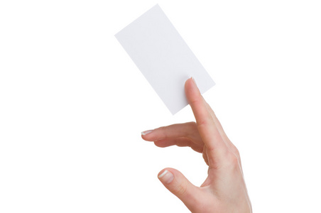 手和一张卡片上白色隔离