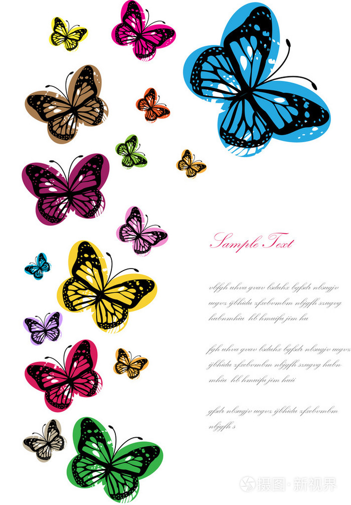 与色彩艳丽的蝴蝶抽象矢量背景