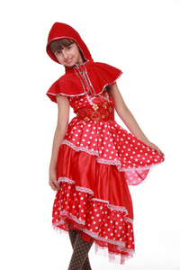一个女孩红色礼服和红色帽子的肖像