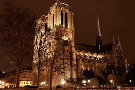 大教堂巴黎圣母院巴黎在晚上