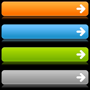 缎面光滑彩色 web 2.0 按钮箭头图标与黑色背景的思考