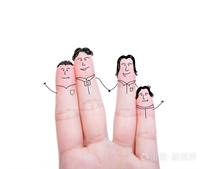 孤立在白色背景上的手指家庭