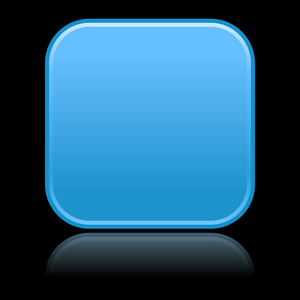 反射色黑色背景上的蓝色光泽空白 web 2.0 按钮照片