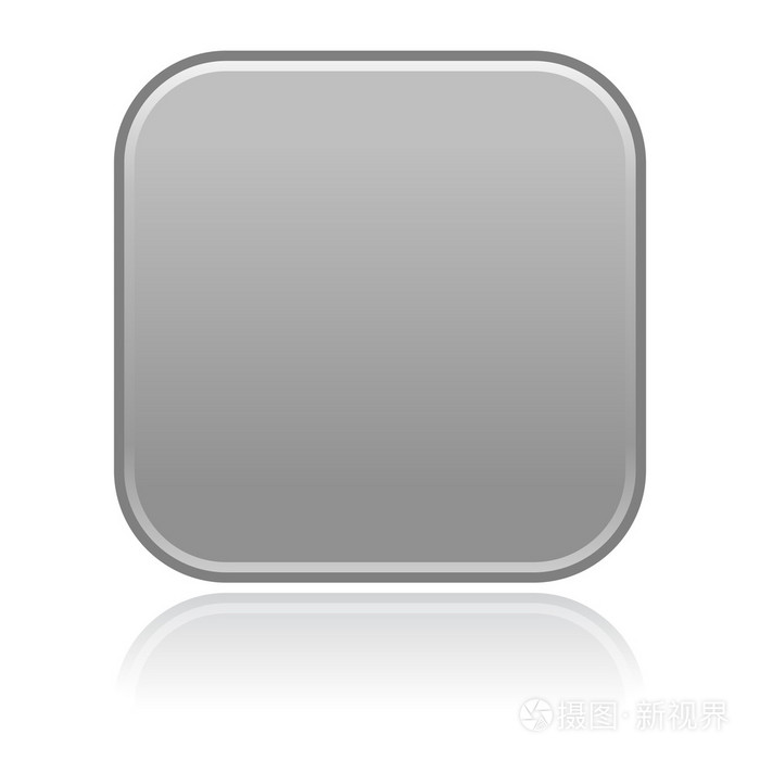 侧面灰色缎面空白圆角的方块按钮与在白色背景上的阴影