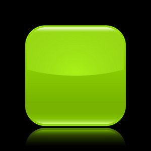 反射色黑色背景上的绿色光泽空白 web 2.0 按钮