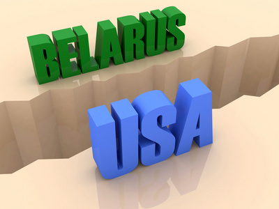 白俄罗斯和美国分裂分离裂缝两边的两个国家。概念 3d 图