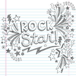 回学校粗略笔记本摇滚明星音乐与音乐笔记和漩涡手绘矢量图设计元素内衬素描本纸张背景上的对面条