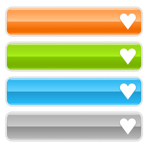 心脏标志 web 2.0 导航面板。彩色光泽互联网按钮与在白色背景上的阴影