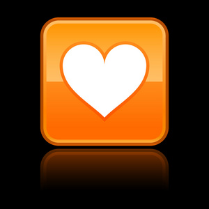 乱蓬蓬的橙色方块按钮与心和黑色的思考