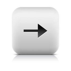 白色的 web 2.0 按钮箭头标志。石圆角正方形形状与阴影和反射。白色背景