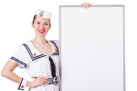 女人水手在白色空白板