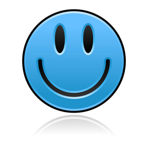 白底蓝色标志下边白底蓝色笑脸照片