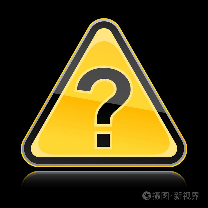 黑色背景上的问号符号与黄色危险警告标志