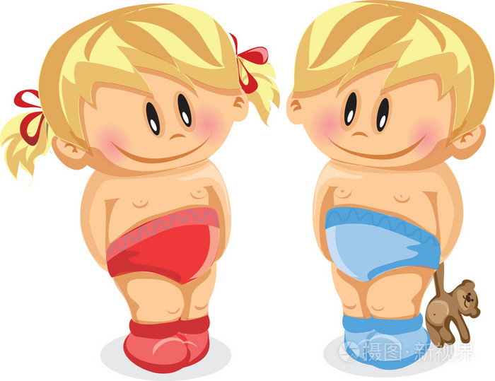 矢量插画的男婴和女婴