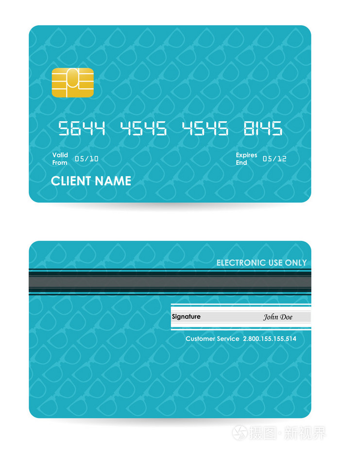 详细信用卡与时髦设计矢量插画
