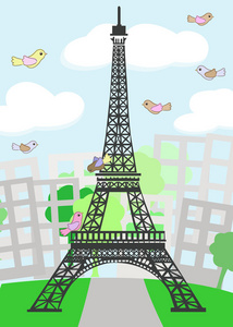卡通巴黎与鸟