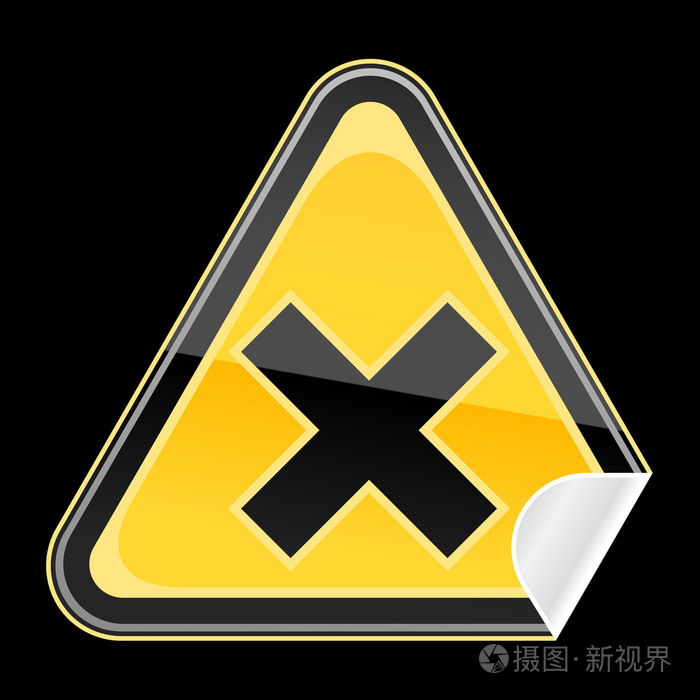 黄色金黄危险警告标志用黑色背景上的刺激性符号