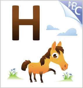 为孩子们的动物字母 H 为马