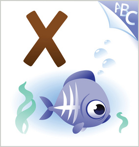 为孩子们的动物字母 X 为 x 光鱼