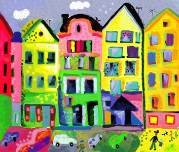 儿童绘画大楼图片