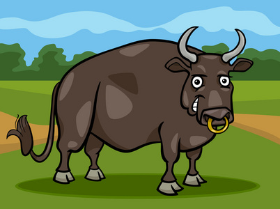 公牛农场动物卡通插图图片