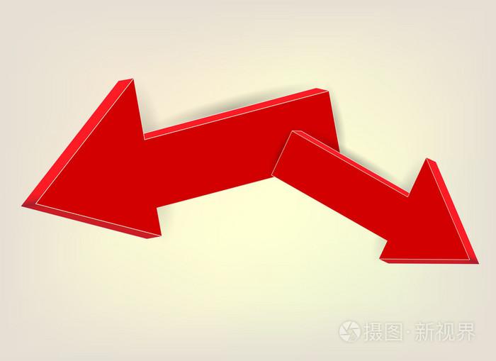 在相反的方向中的红色箭头卷