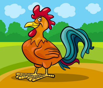 公鸡农场动物卡通插图