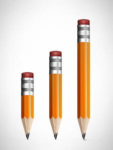 铅铅笔在白色背景上的各种长度