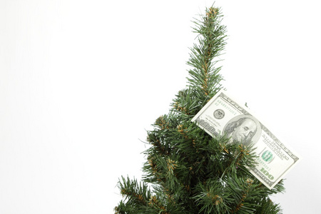 挂在圣诞树上的美元