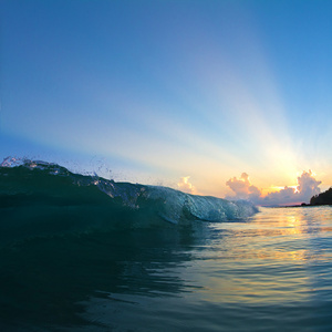 冲浪热带设计模板。打破卷曲北京华腾美居波与美丽的夕阳