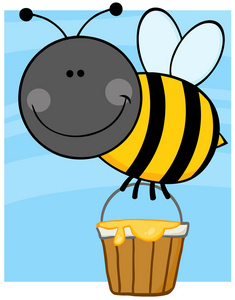 飞着蜂蜜桶蜜蜂卡通人物