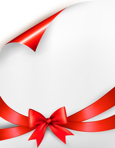 假日背景用红色礼品光泽弓和功能区。矢量