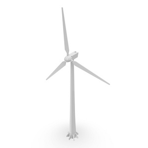 在白色背景上孤立的现代风力发电机组