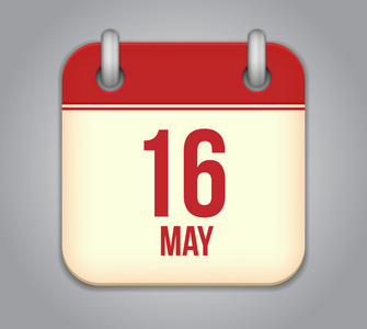 矢量日历应用程序图标。5 月 16 日